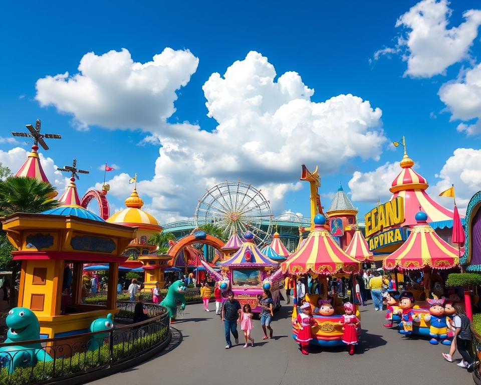 Pretparkuitje met nieuwe attracties en kleurrijke parades