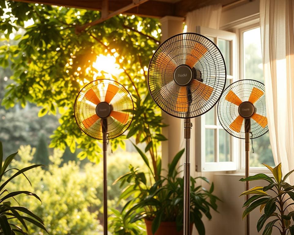 Staande ventilatoren voor frisse lucht in de zomer